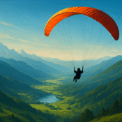 Paragliding over Kashmir valley with mountains and valleys